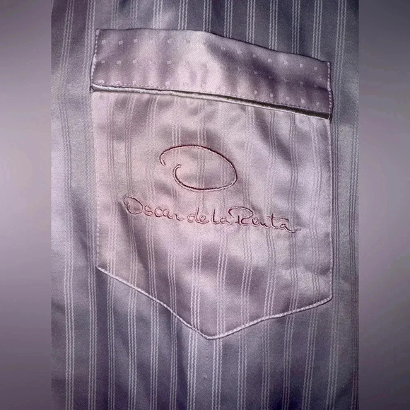 Oscar de la Renta Vintage Embossed Stripes 2 Piece Pajama Set Pink Size Medium - Picture 5 of 16